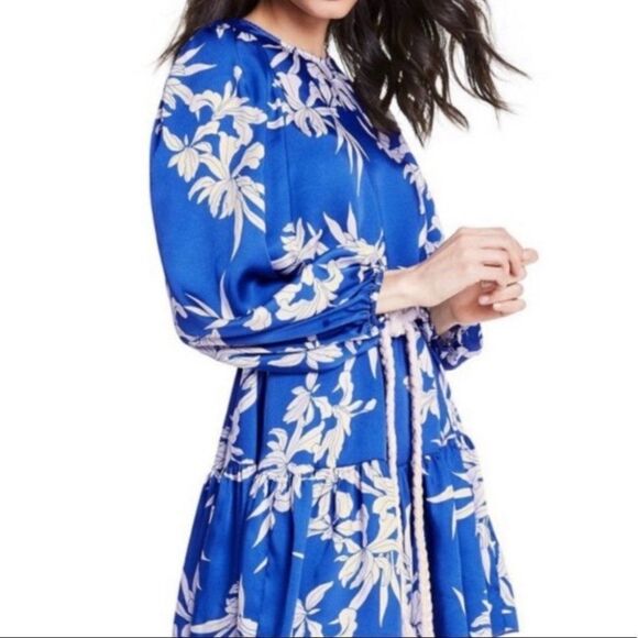 Alexis X Target Blue and White Floral Long Sleeve Mini Dress With Rope Belt - Picture 15 of 15
